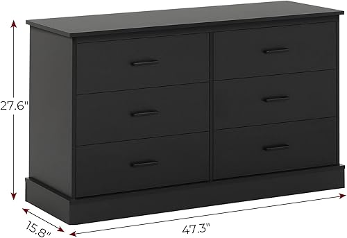 Miniatura 2 de Hasuit Cómoda doble negra de 6 cajones para dormitorio, torre de almacenamiento de madera, cómoda ancha de 6 cajones, armario de almacenamiento