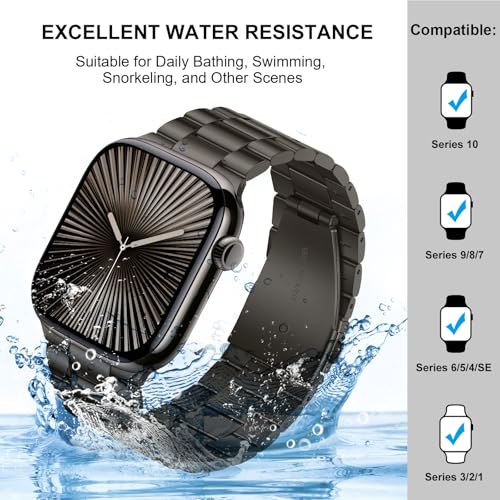 Image of HITZEE Compatible with Apple Watch Band 46 /45 /44 /42mm Business Stainless Steel Metal Strap Men Women Link Bands Compatible for iWatch SE3-1 Series 11 10 9 8 7 6 5-1, 42 /44 /45 /46mm Graphite