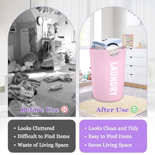 Image of 125L Pink Laundry Basket, Extra Large Clothes Basket with Handles, Waterproof Dirty Clothes Hamper, Collapsible Laundry Bin Stand Upright, Sturdy Storage Basket for Bathroom, Flat, Pink