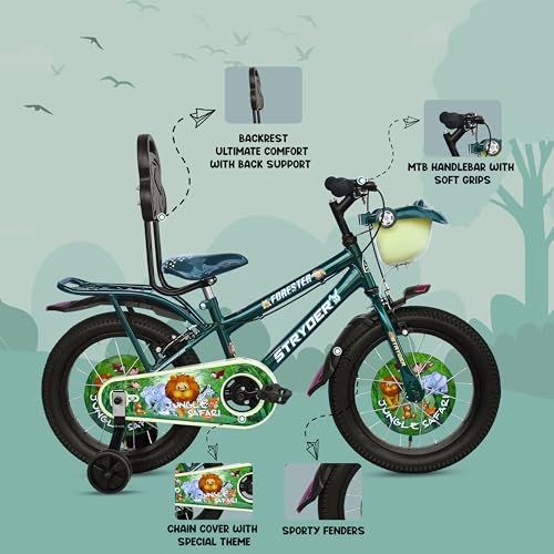 Image of Stryder Forester IC 16-Inch BMX Cycle for Kids | 10-Inch Steel Frame | C Brakes | Rigid Suspension | Durable Nylon Tyres | Suitable for Ages 3-7 Years | Forest Green