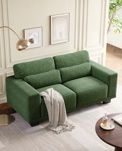 Image of Amada 65 inch Loveseat Sofa, 2 Seater Couch Sofa for Living Room, Modern Sofa with Wide Armrests & Deep Seats, Comfy Couch with Removable Washable Covers & Linen Fabric, Easy Assembly (Green, 2 Seater)