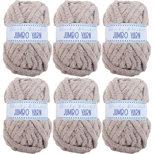 Image of 6 Pack ThreadArt Chunky Chenille Yarn for Hand Knitting, Jumbo, Light Grey | Soft jumbo chenille yarn for hand knit and crochet. Make blankets, plushies & crochet projects. DIY quick projects.
