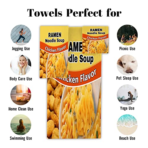 Roslint Towel Bathroom Sets,Ramen Noodle Soup Ramen Chicken Flavor Towels 3-Piece With Bath & Hand Towels & Washcloth,Beach Towel Blanket Super Absorbent & Quick Dry For Travel Bath Camping #TOP2