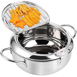 Cacerola Freidora Freidora Tempura, sartén para patatas fritas Tempura con control de temperatura con tapa abatible y soporte de filtro de aceite extraíble, Mini Freidora de Acero Inoxidable, sartén Tempura
