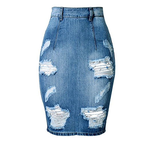 Yollmart Women's High Waist Hole Jean Skirts Pencil Skirt