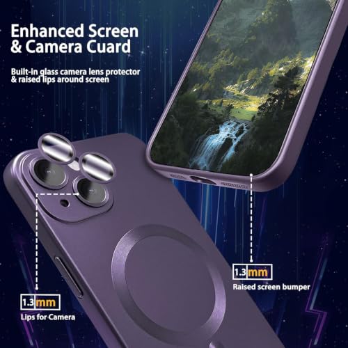 Image of DIZORO Magnetic Case for iPhone 15 Compatible with MagSafe Built-in Camera Lens Protector Slim Soft Silicone Bumper Shockproof Metallic Luster Back Cover Phone Case Deep Purple