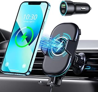 Mohard Bezprzewodowy uchwyt do ładowarki samochodowej z adapterem ładowarki QC 3.0, maks. 15 W Qi szybkie ładowanie uchwyt samochodowy, obracany o 360°, uchwyt samochodowy na telefon kompatybilny z