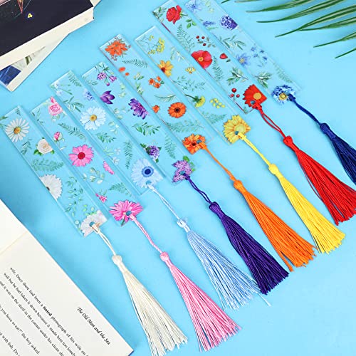 8 Pieces Flower Acrylic Bookmarks With Colorful Tassels Floral Transparent Acrylic Bookmarks Book Page Marker For Women, Teacher, Student, Kids, Book Lovers Reader, Writer, Student #TOP3