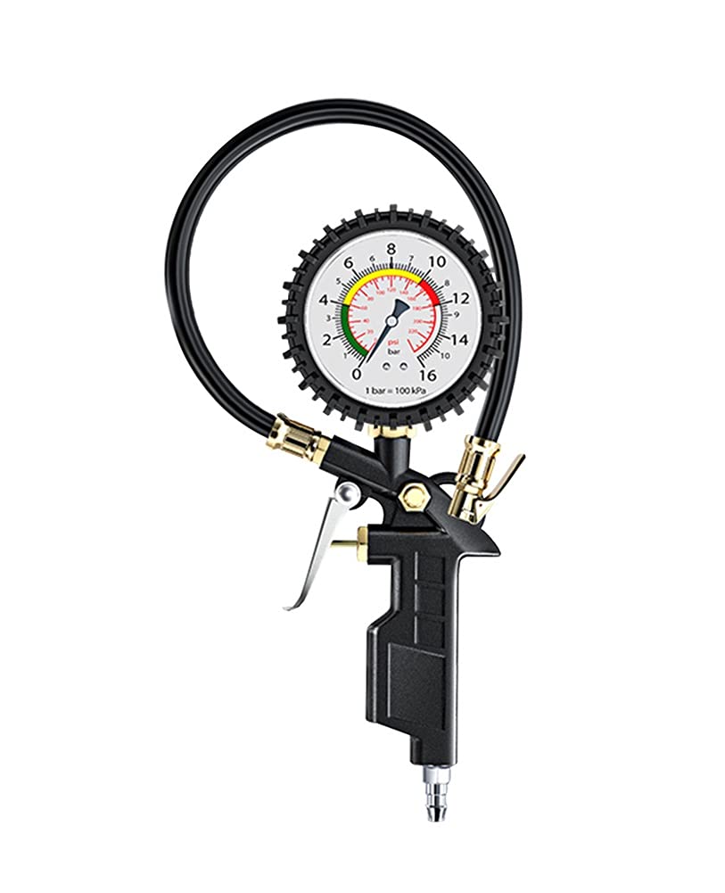 Manometr w oponach, Manometr w oponach 220 PSI z rurką gazową i rurką sprężynową Nakrętki zaworów do monitorowania ciśnienia w oponach, Narzędzie samochodowe do pomiaru opon (Rozmiar: B) (A)
