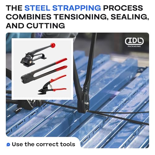Image of IDL Packaging - B.SSK.34.300 3 /4 inch x 300 ft. Steel Strapping Kit, 1700 lbs. Break Strength - Include Consumables for up to 150 Strapping Cycles