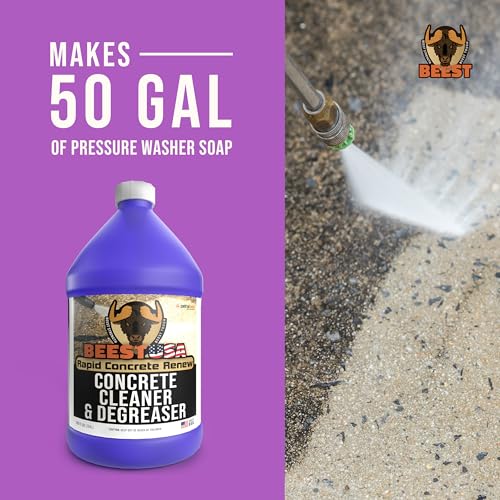 BEEST Concrete Cleaner - Color May Vary - Makes 50 Gallons Pressure Washer Soap, Degreaser Cleaner Heavy Duty Outdoor Cleaner for Cement, Driveway, Garage Floor, Patio, Deck, Safe on Grass, 1 Gallon