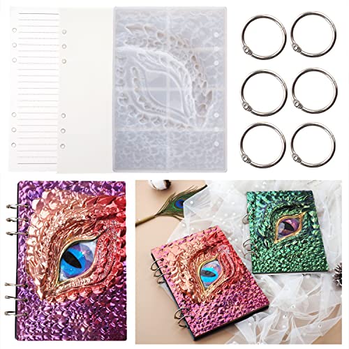 DIYBravo Resin Mould Notebook Cover Dragon Eye with 6 Book Rings for A5, Withcy Devil Book Cover UV Epoxy Resin Casting Silicone Moulds - Image 2