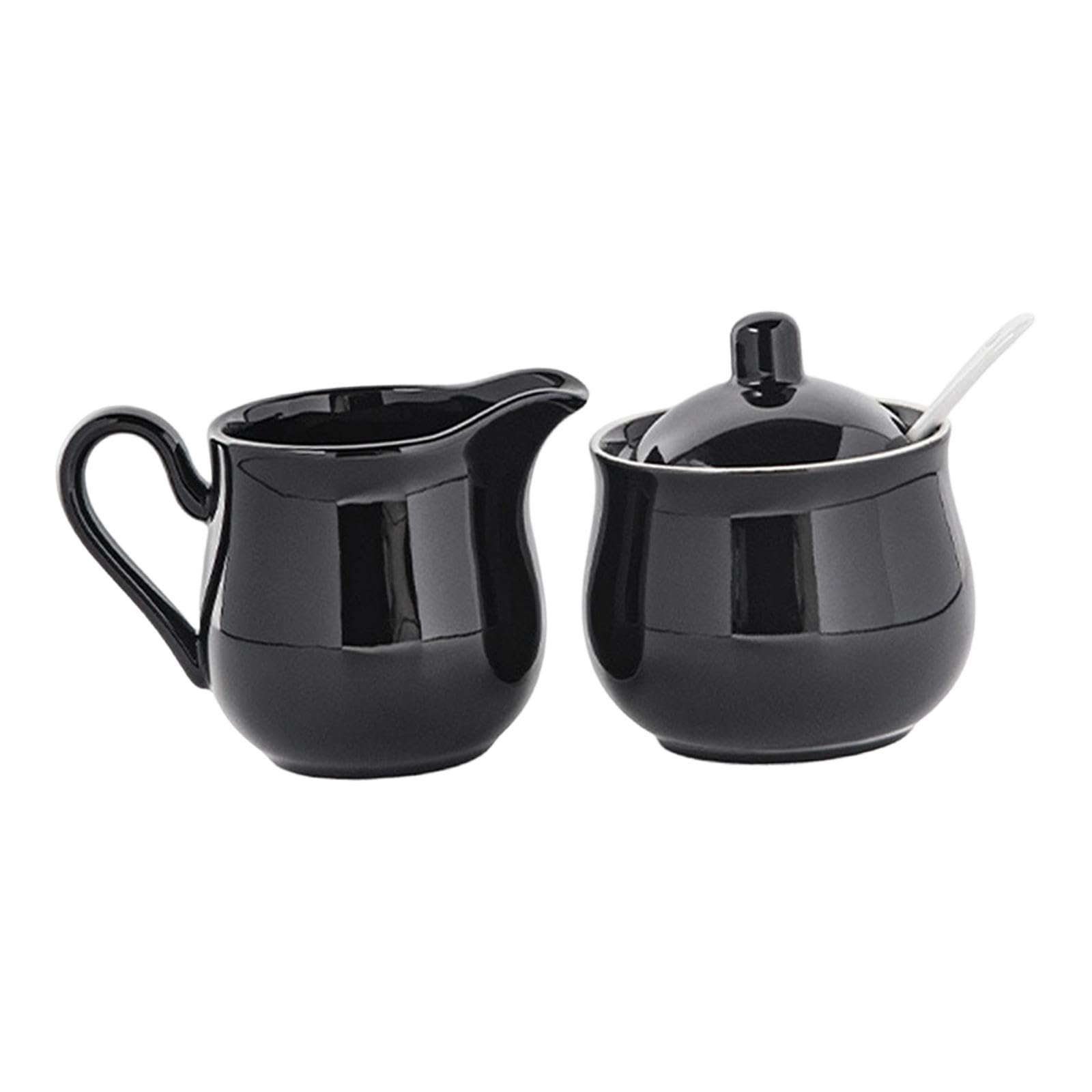 Juego de Azucarero Y Crema de Cerámica, Juego para Servir Café, Práctico, Elegante, Resistente, Recipiente de Regalo, Jarra para Crema de Us, Negro, Individual