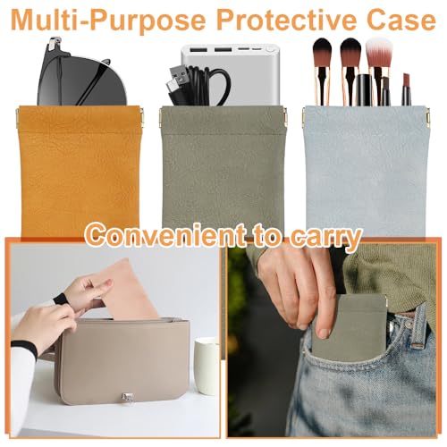 Image of Glasses Case Soft, 3 Pack Squeeze Top Sunglasses Case, 2025 New PU Leather Lightweight Eyeglass Cases For Women Men, Cosmetics And Jewelry Storage Bags