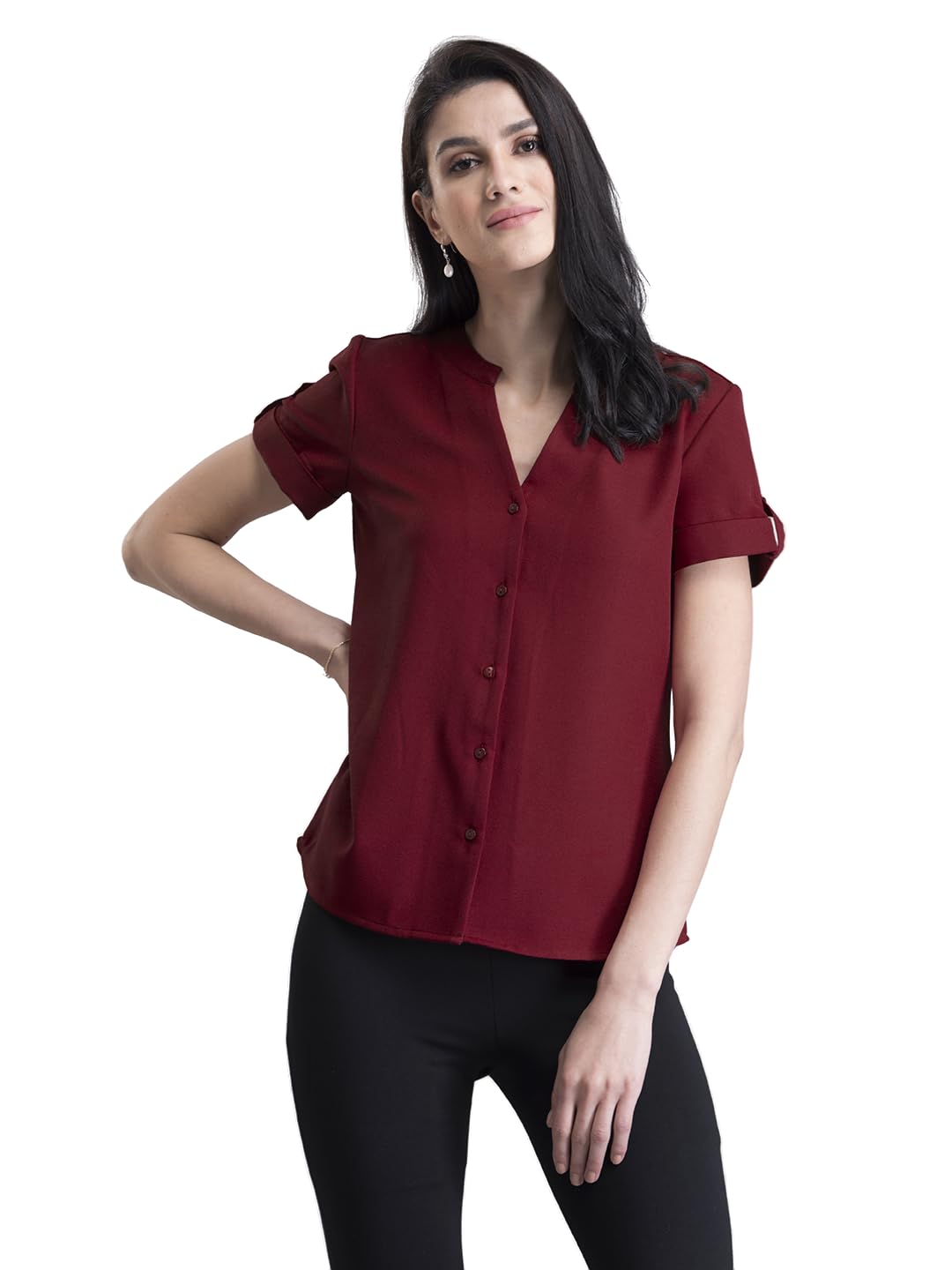 fablestreet Women Polyester Short Sleeves Regular Fit Top - Olive, Large-picture-33
