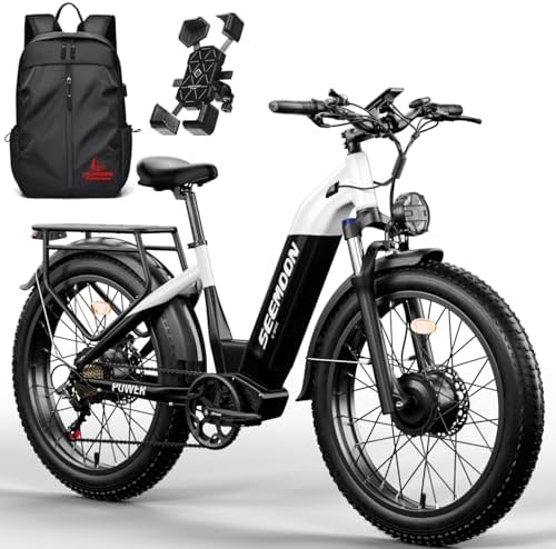 Seemoon Dual Motor 3000W Electric Bike for adults, 52V 20Ah Battery 26" Fat Tire Fast Ebike,Max 38 mph,up to 105 Miles,Hydraulic Brakes,Off-Road Mountain Hunting Step Thru E bike for Men Women (Black)