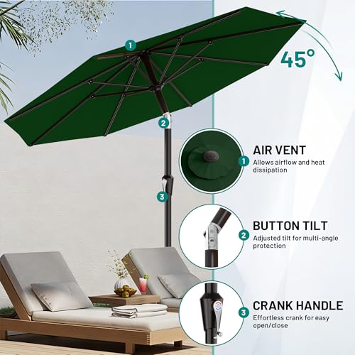 Image of AreShark 9 FT Patio Umbrella for Outdoor, Outdoor Table Umbrella with Push Button Tilt and Crank, Outdoor Patio Umbrellas with 8 Sturdy Ribs for Market, Garden, Pool (Dark Green)