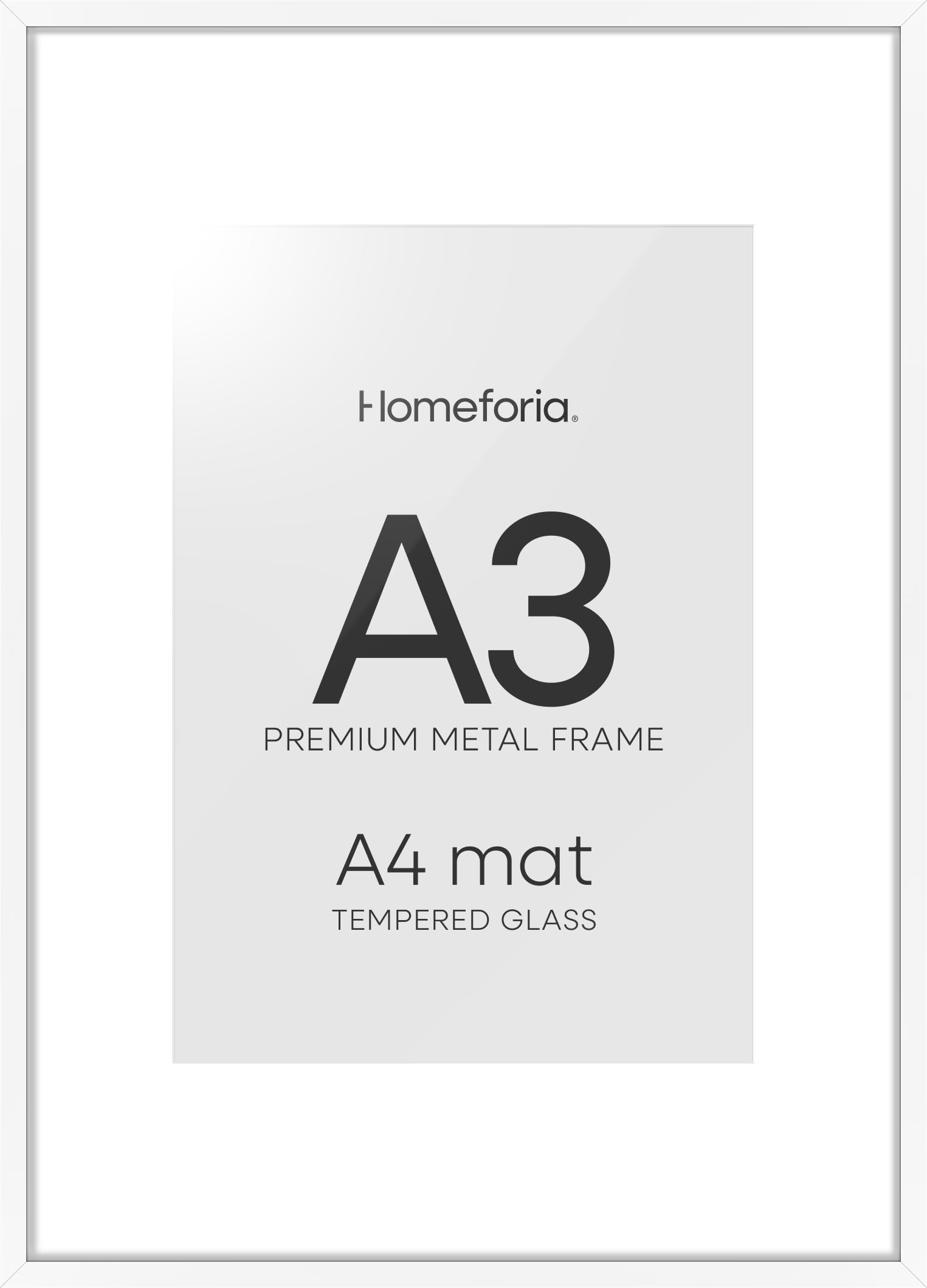 Homeforia A3 White Picture Frame, High-End Metal, A4 Mat, Glass | High End Aluminum, Tempered Glass, Acid-Free A4 Removable Mat, A3 Edge-to-Edge Display, Wall Kit, Set Of 2