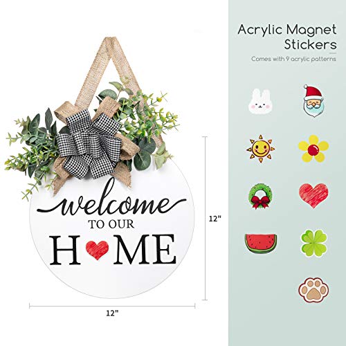 Dahey Interchangeable Welcome Sign For Front Door Wreath Mother's Day Decor, Winter Spring All Seasons Festivals, Home Porch Farmhouse Decoration Outdoor Indoor Housewarming Gift, White #TOP3