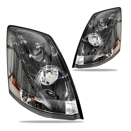 Voltexa Headlight Compatible with Volvo VNL VN 2004 2005 2006 2007 2008 2009 2010 2011 2012 2013 2014 2015 2016 2017 Volvo VNL Headlights VN Halogen Headlamp (Black - Pair Set)