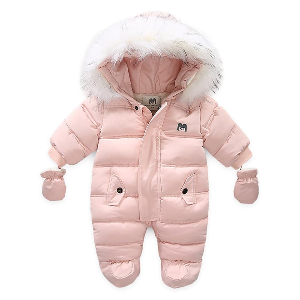 Surakey Cute Baby Boys Snowsuit New Born baby girls Winter Coat Toddler Clothes Infant Bodysuit with Gloves Thickened Warmth