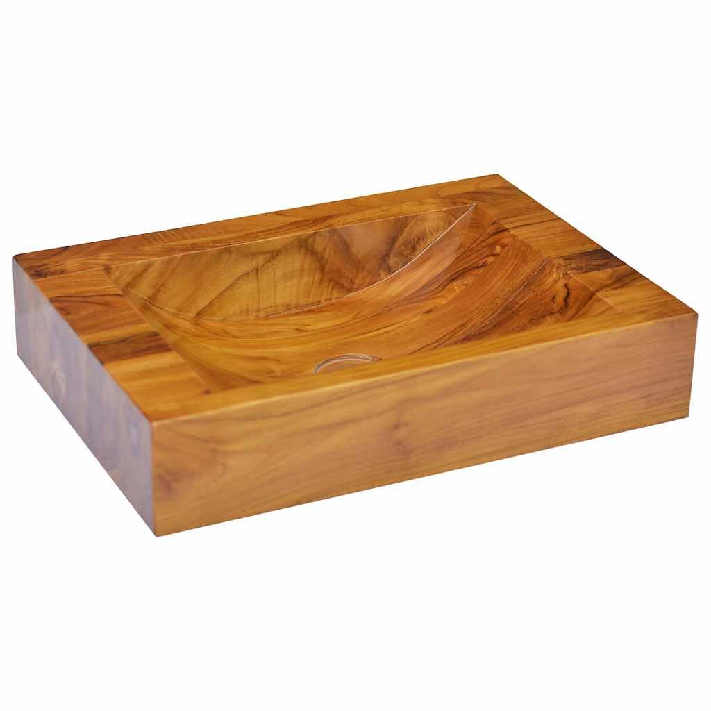 Umywalka z litego drewna tekowego 50 x 35 x 10 cm z otworem odpływowym