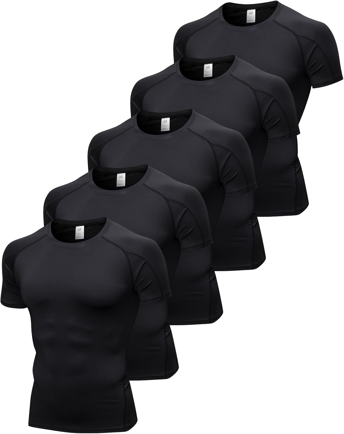 5 Pack Men's Compression Shirts Short Sleeve Camouflage Cool Dry Sports Athletic Workout Baselayer Undershirt T-Shirt Tops