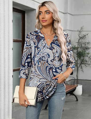 Image of Zeagoo Womens 3 /4 Length Sleeve Tops V Neck Tunic Dressy Casual Blouse