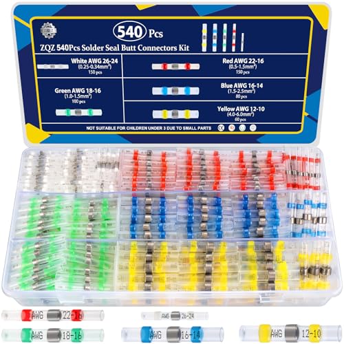 ZQZ 540PCS Solder Seal Wire Connectors Kit Heat Shrink Solder Stick Waterproof Soldering Butt Connectors Electrical Crimpless Solders Wire Terminals Assortment Kit Marine Butt Splice Connector