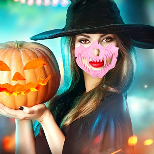 Yzpacc Half Halloween Mask Cosplay Resin Half Face Scary Mask Cosplay Decorative, pink - Image 4
