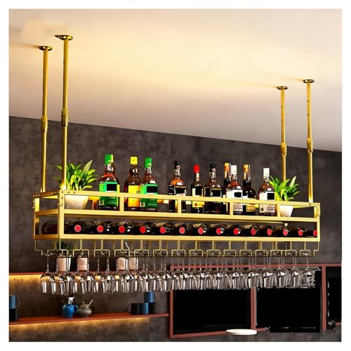 Soporte suspendido para botellas de vino con porta copas, madera Acacia miniatura 1