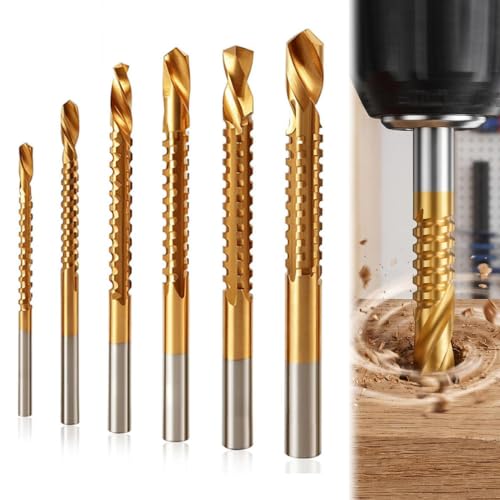 6PCS 3-8mm Titanium Coated Drill Bit Set, HSS Twist Side Cutting Drill Bit