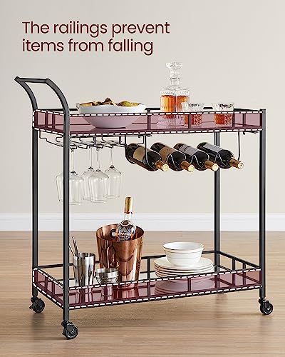Vasagle Bar Cart Black, Home Bar Serving Cart, Wine Cart With 2 Mirrored Shelves, Wine Holders, Glass Holders, For Kitchen, Dining Room, Black Ulrc090B62 #TOP6
