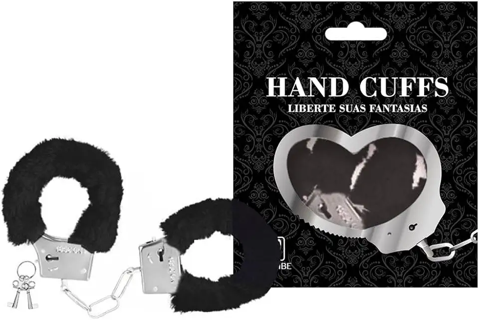 Algema Metal Fantasia Profissional Aço e Corrente Cromada Revestida em Pelúcia