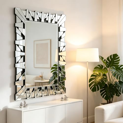 Image of 40 inch x 28 inch Large Wall Mirror with Glass Frame for Living Room