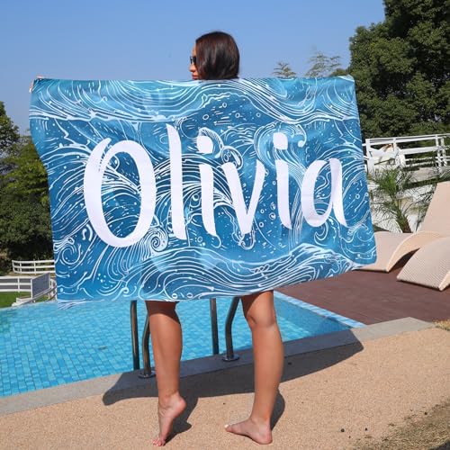 NIBESSER Telo Mare Personalizzato con Nome Telo Mare Grande Microfibra Migliorata per Adulto Bambini Asciugamano Mare Antisabbia Asciugatura Rapida Morbido per Piscina Viaggio, Onda, 90x180 cm