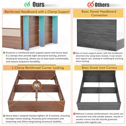 Image of ABOUT SPACE Bed - (84 x 62 inches) Queen Size Bed Without Storage | Engineered Wooden Bed Frame with Headboard & MDF Board for Mattress | 1-Year Warranty Cot for Bedroom - Maldau Acacia (Rustic Brown)