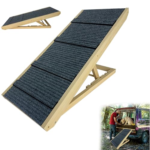 YRHome Klappbar Hunderampe Holz 100x40x60cm Hundetreppe für große Katzen und Hunde Anti-rutsch Hundeeinstiegshilfe für Bett Sofa oder Auto Haustiertreppe Bis 100kg Tragbare Tierrampe höhenverstellbar