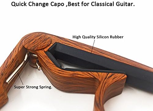 WINGO Wooden Classical Flat Guitar Capo for Nylon String Guitars-Rosewood with 5 Picks.