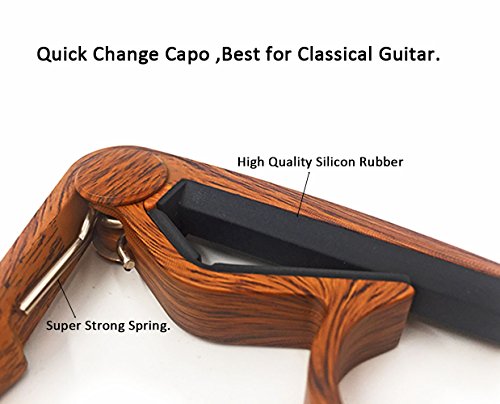 Wingo Classical Flat Guitar Capo For Nylon String Guitars-Rosewood Finish With 5 Picks. #TOP2