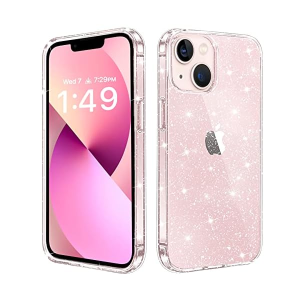 JJGoo Compatible with iPhone 13 Case, Clear Glitter Soft TPU Shockproof Protective Bumper Cover, Sparkle Bling Sparkly Cute Slim Women Girls Phone Case for iPhone 13, 6.1inch