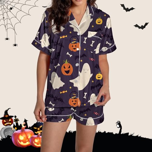 Betadog Womens Silk Pajamas Set Short Sleeve Sleepwear Purple Medium — view 2