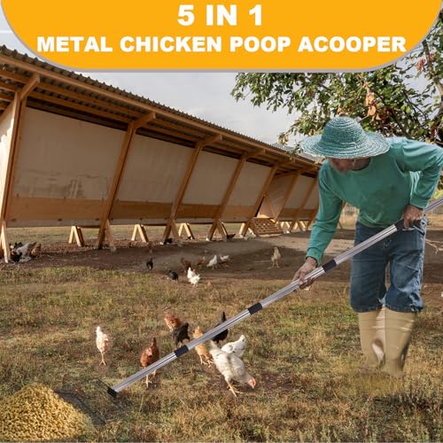 Image of 10 Inch Chicken Coop Poop Scoop, Metal Litter Shovel with 22-77 inch Adjustable Stainless-Steel Handle, Screw-Connected Design, Wide Sifting Scoop for Sand and Fine Shavings, Poultry Coop Cleaning Tool