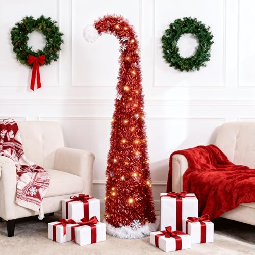 Árbol de Navidad Artificial Pop up Plegable de 150 cm, diseño retráctil con Lentejuelas y Copo de Nieve, decoración navideña compacta para Apartamentos y Casas