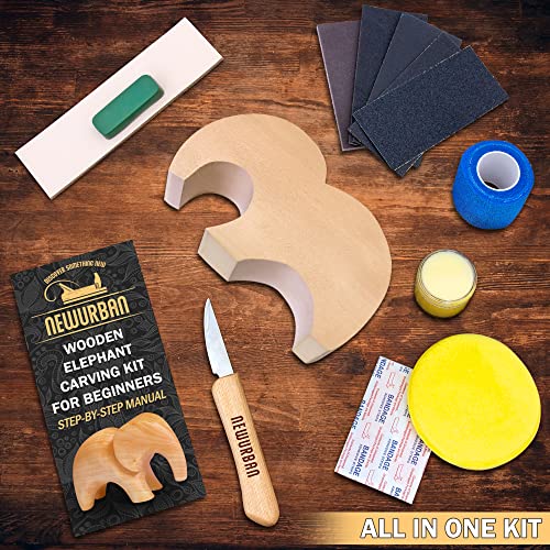Newurban NU0068 Wood Carving Kit For Beginners - Whittling Kit With Elephant - Linden Woodworking Kit For Kids, Adults thumb #1