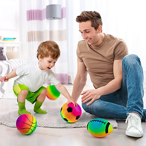 Homotte Rainbow Sports Balls Pack Of 4, 1 Each Of 8.5" Football, Basketball, Soccer And Volleyball For Playground, Inflatable Multi-Sport Ball Set With 1 Pump For Kids Outdoor Activities #TOP4
