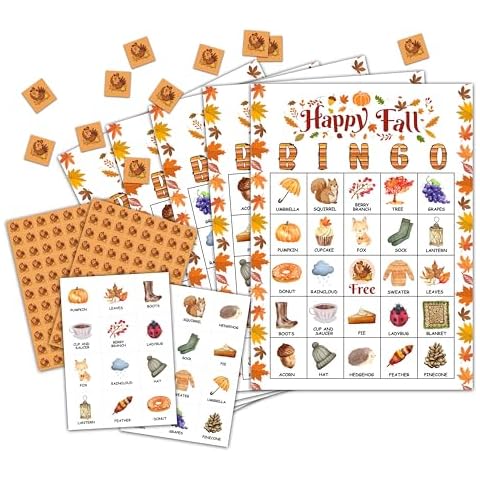 OZTEMETY Happy Fall Pumpkin Bingo Card Game, Autumn Bingo Game for Adults, Thanksgiving Party Supplies, Favors, Decorations, Thanksgiving Gift, Thanksgiving Party Games, 24 Players Bingo Game, D02 Cover