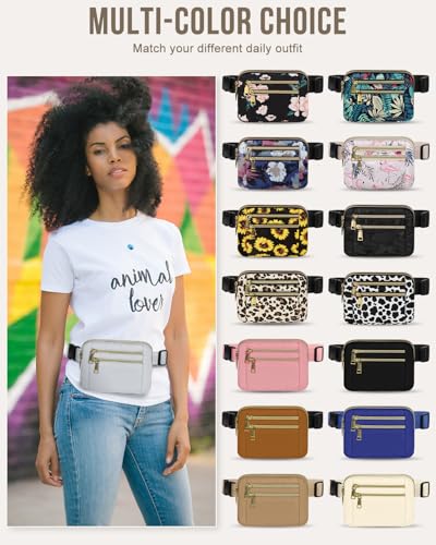 Image of Fanny Packs for Women 4 Zip Pocket Crossbody Belt Bag Waist Bags | Waterproof, Fashion Waist Pack, Crossbody Bags for Women, with Adjustable Strap, for Workout,Running,Traveling(Light Grey,M)