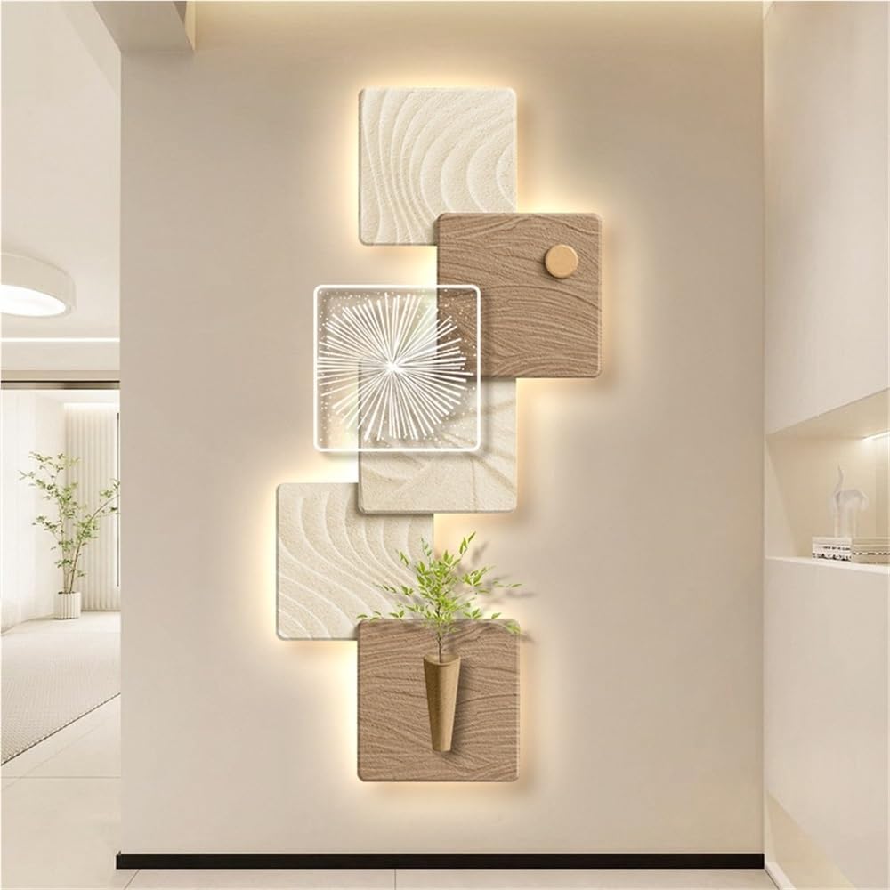 Cuadro Decorativo con diseño Cuadrado, Mural 3D Iluminado para Sala de Estar y Dormitorio, con Luces LED (Azul, 99 cm)