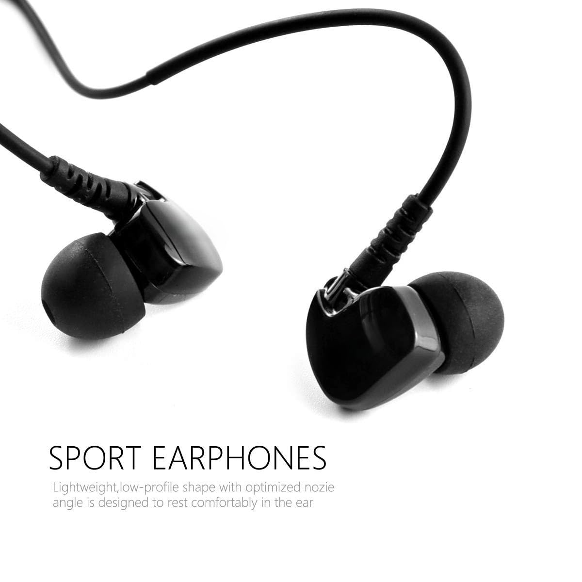 GranVela Écouteurs de Sport GV1 avec Fil à mémoire et Isolation phonique, écouteurs Intra-Auriculaires pour Gym et Course à Pied avec Microphone (Noir)
